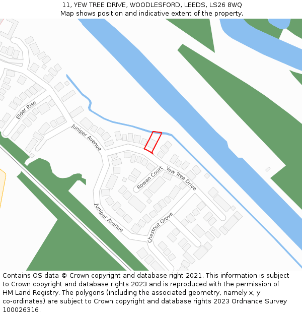 11, YEW TREE DRIVE, WOODLESFORD, LEEDS, LS26 8WQ: Location map and indicative extent of plot