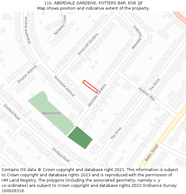 110, ABERDALE GARDENS, POTTERS BAR, EN6 2JF: Location map and indicative extent of plot