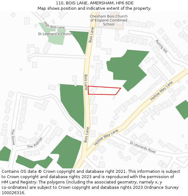 110, BOIS LANE, AMERSHAM, HP6 6DE: Location map and indicative extent of plot