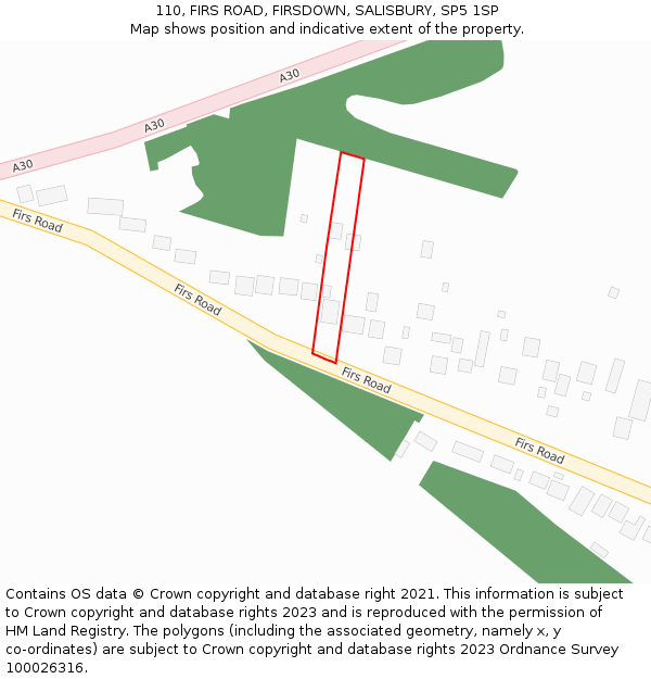 110, FIRS ROAD, FIRSDOWN, SALISBURY, SP5 1SP: Location map and indicative extent of plot