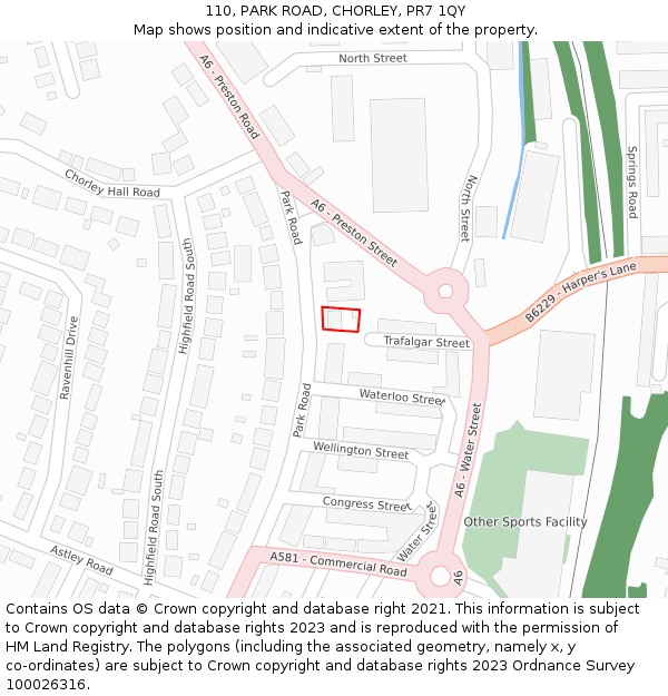 110, PARK ROAD, CHORLEY, PR7 1QY: Location map and indicative extent of plot