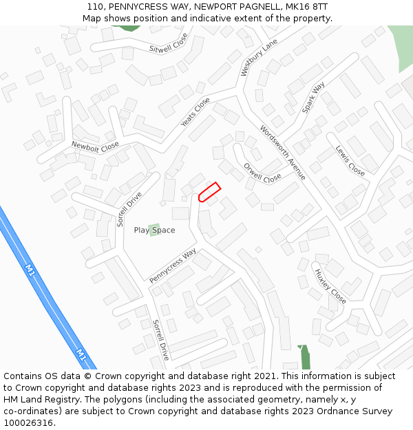 110, PENNYCRESS WAY, NEWPORT PAGNELL, MK16 8TT: Location map and indicative extent of plot