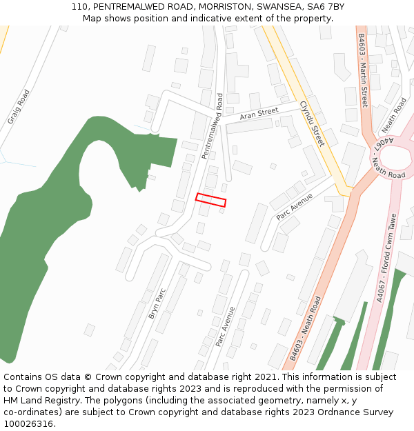 110, PENTREMALWED ROAD, MORRISTON, SWANSEA, SA6 7BY: Location map and indicative extent of plot