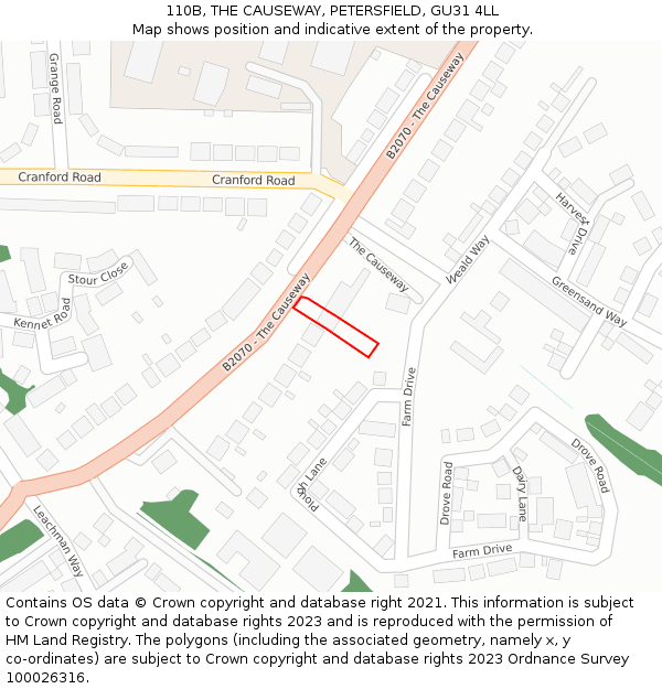 110B, THE CAUSEWAY, PETERSFIELD, GU31 4LL: Location map and indicative extent of plot