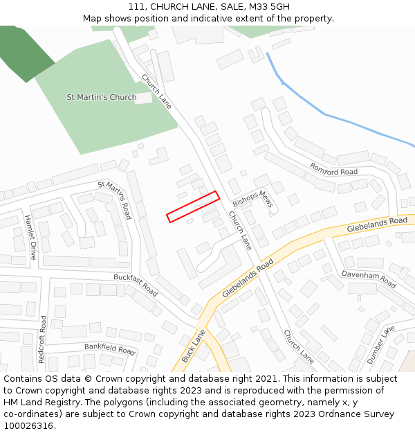 111, CHURCH LANE, SALE, M33 5GH: Location map and indicative extent of plot