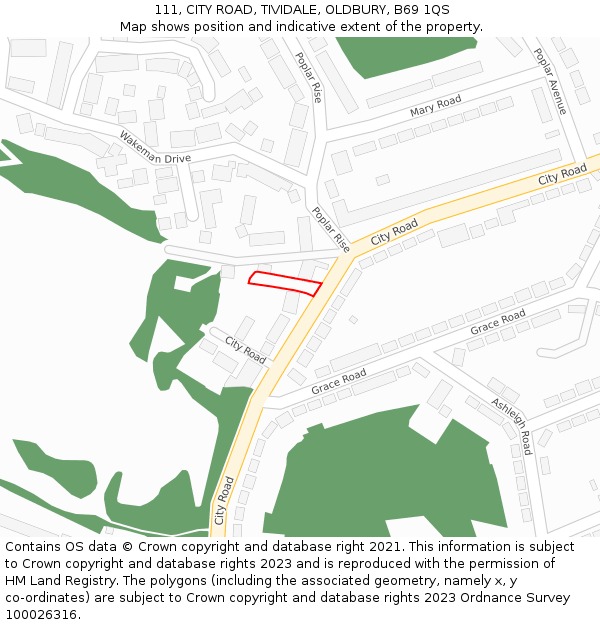 111, CITY ROAD, TIVIDALE, OLDBURY, B69 1QS: Location map and indicative extent of plot