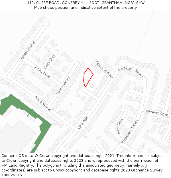 111, CLIFFE ROAD, GONERBY HILL FOOT, GRANTHAM, NG31 8HW: Location map and indicative extent of plot