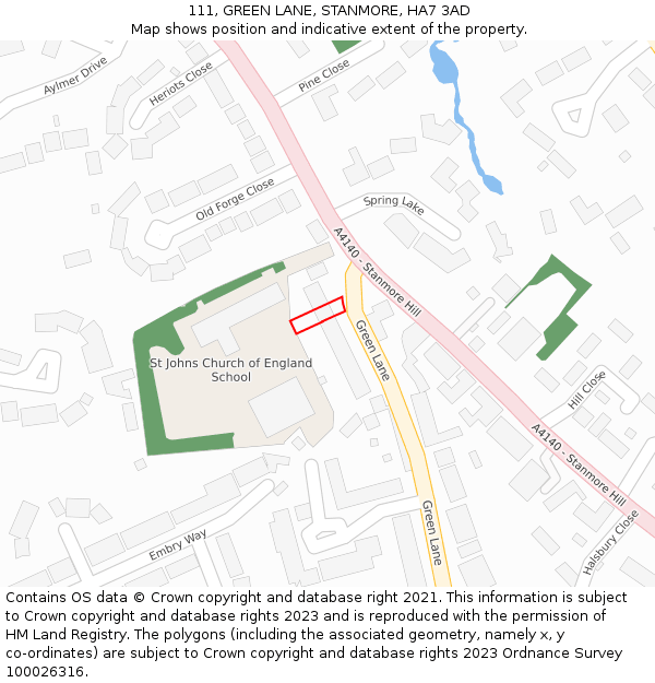 111, GREEN LANE, STANMORE, HA7 3AD: Location map and indicative extent of plot