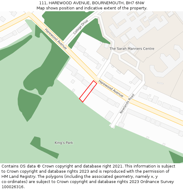 111, HAREWOOD AVENUE, BOURNEMOUTH, BH7 6NW: Location map and indicative extent of plot