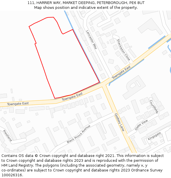 111, HARRIER WAY, MARKET DEEPING, PETERBOROUGH, PE6 8UT: Location map and indicative extent of plot