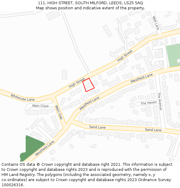 111, HIGH STREET, SOUTH MILFORD, LEEDS, LS25 5AQ: Location map and indicative extent of plot