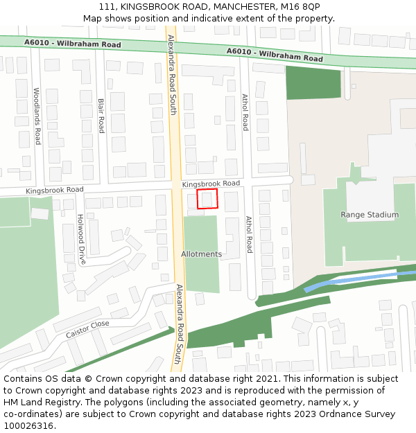 111, KINGSBROOK ROAD, MANCHESTER, M16 8QP: Location map and indicative extent of plot