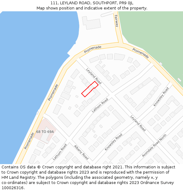 111, LEYLAND ROAD, SOUTHPORT, PR9 0JL: Location map and indicative extent of plot