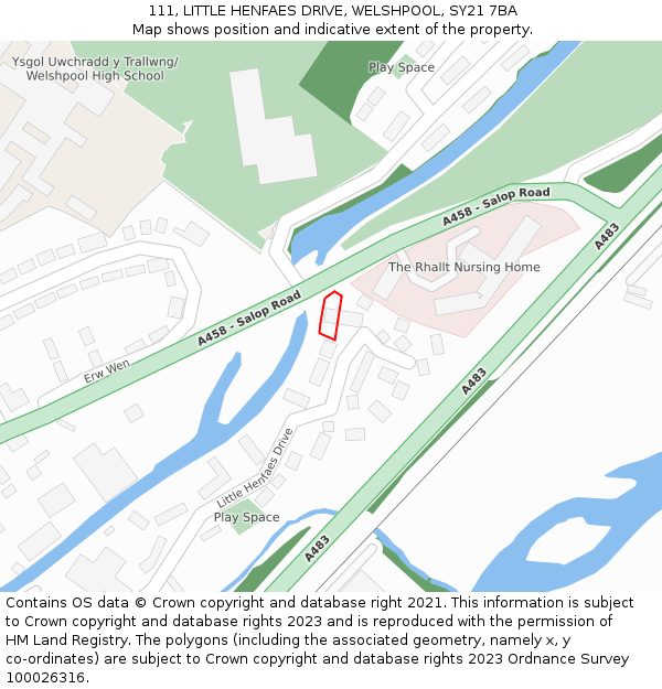111, LITTLE HENFAES DRIVE, WELSHPOOL, SY21 7BA: Location map and indicative extent of plot