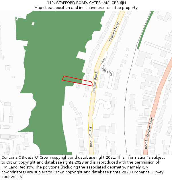 111, STAFFORD ROAD, CATERHAM, CR3 6JH: Location map and indicative extent of plot