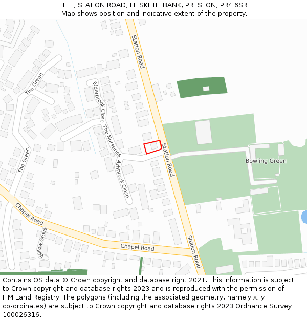 111, STATION ROAD, HESKETH BANK, PRESTON, PR4 6SR: Location map and indicative extent of plot