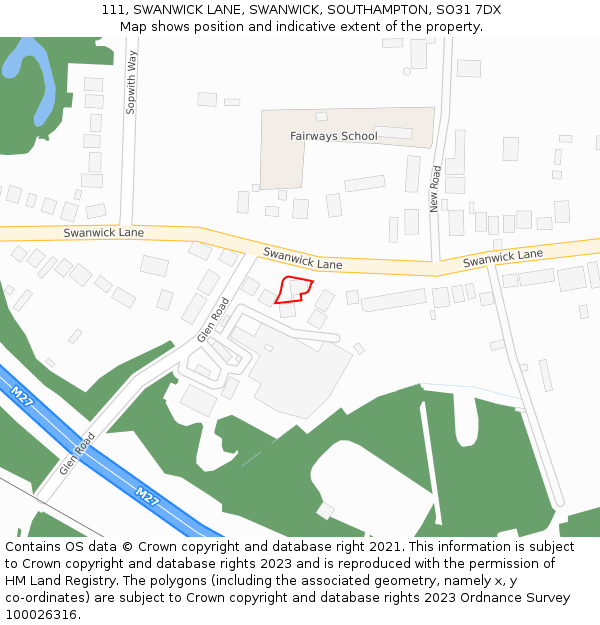 111, SWANWICK LANE, SWANWICK, SOUTHAMPTON, SO31 7DX: Location map and indicative extent of plot