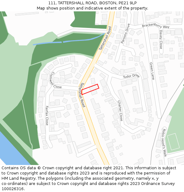 111, TATTERSHALL ROAD, BOSTON, PE21 9LP: Location map and indicative extent of plot