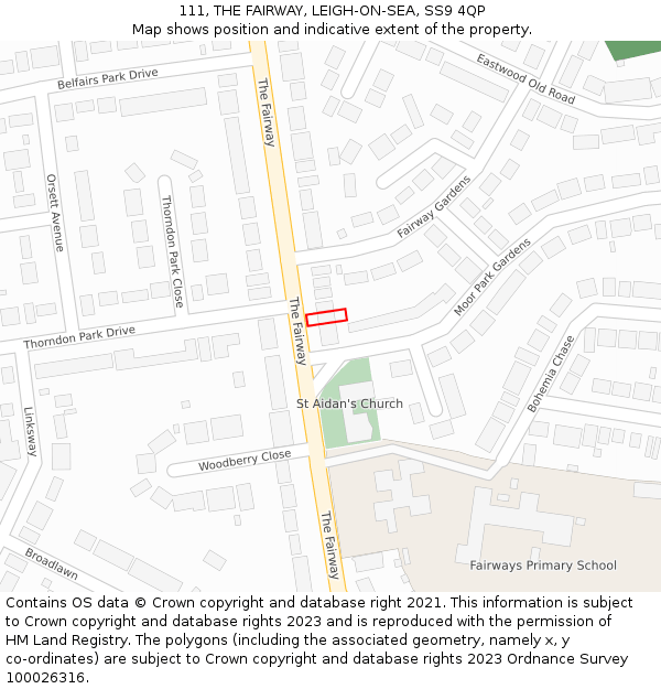 111, THE FAIRWAY, LEIGH-ON-SEA, SS9 4QP: Location map and indicative extent of plot