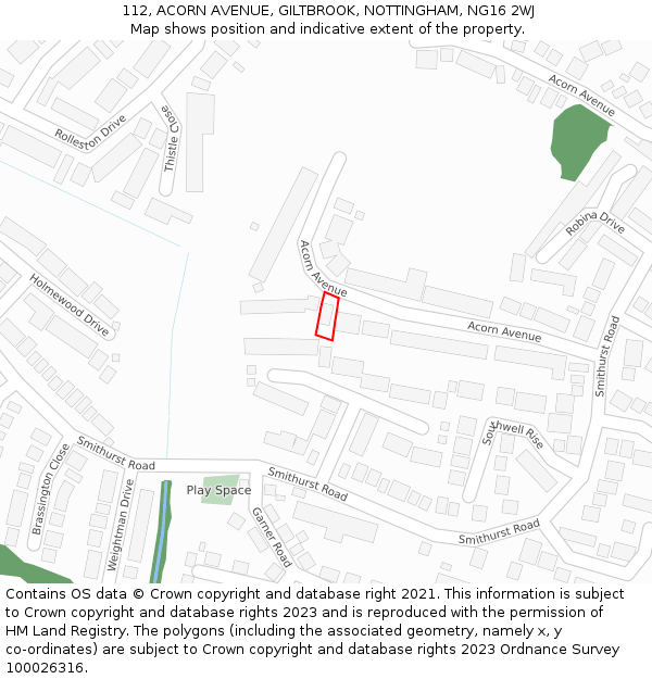 112, ACORN AVENUE, GILTBROOK, NOTTINGHAM, NG16 2WJ: Location map and indicative extent of plot