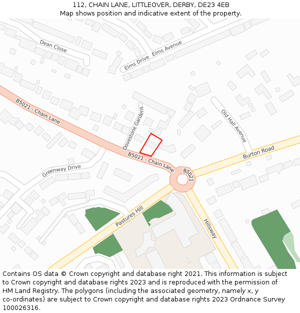 112, CHAIN LANE, LITTLEOVER, DERBY, DE23 4EB: Location map and indicative extent of plot