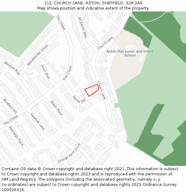 112, CHURCH LANE, ASTON, SHEFFIELD, S26 2AX: Location map and indicative extent of plot