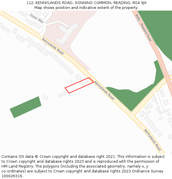 112, KENNYLANDS ROAD, SONNING COMMON, READING, RG4 9JX: Location map and indicative extent of plot