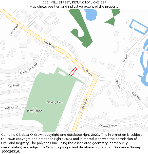 112, MILL STREET, KIDLINGTON, OX5 2EF: Location map and indicative extent of plot