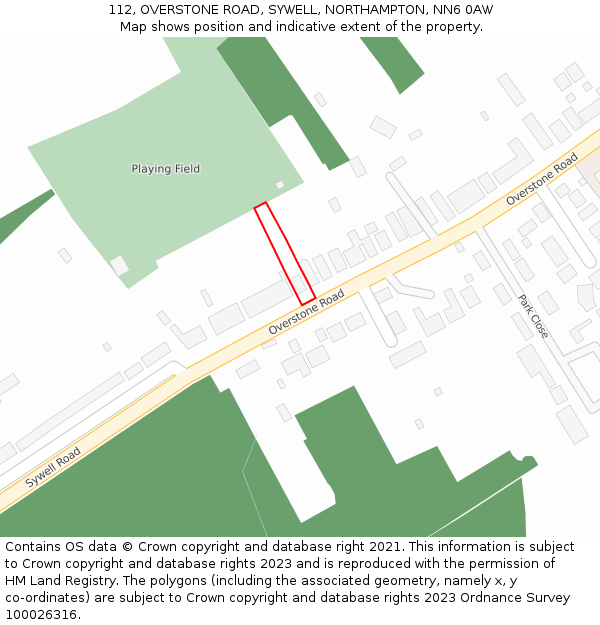 112, OVERSTONE ROAD, SYWELL, NORTHAMPTON, NN6 0AW: Location map and indicative extent of plot