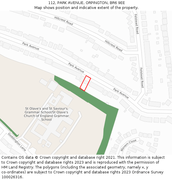 112, PARK AVENUE, ORPINGTON, BR6 9EE: Location map and indicative extent of plot