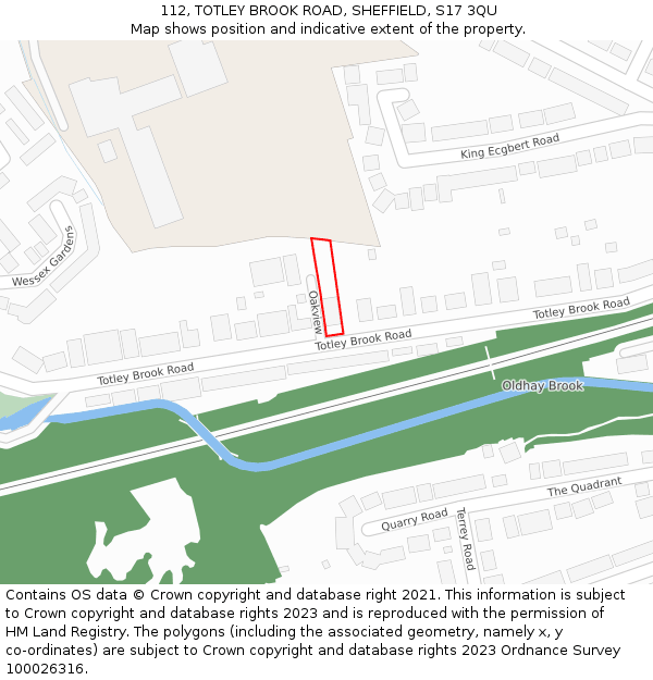 112, TOTLEY BROOK ROAD, SHEFFIELD, S17 3QU: Location map and indicative extent of plot