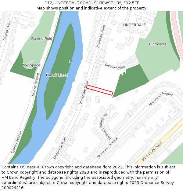 112, UNDERDALE ROAD, SHREWSBURY, SY2 5EF: Location map and indicative extent of plot