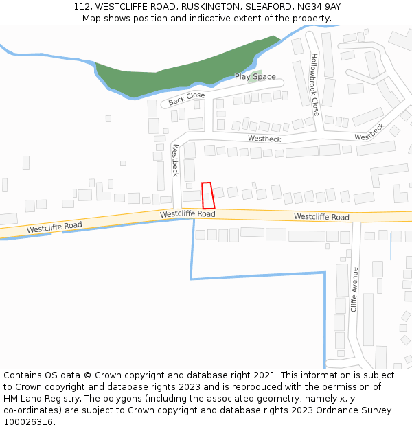 112, WESTCLIFFE ROAD, RUSKINGTON, SLEAFORD, NG34 9AY: Location map and indicative extent of plot