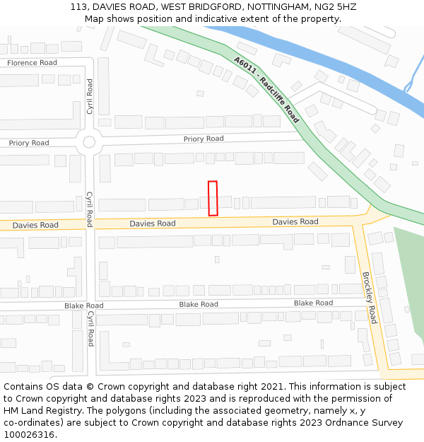 113, DAVIES ROAD, WEST BRIDGFORD, NOTTINGHAM, NG2 5HZ: Location map and indicative extent of plot