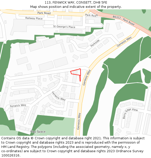 113, FENWICK WAY, CONSETT, DH8 5FE: Location map and indicative extent of plot