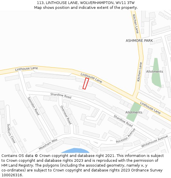 113, LINTHOUSE LANE, WOLVERHAMPTON, WV11 3TW: Location map and indicative extent of plot