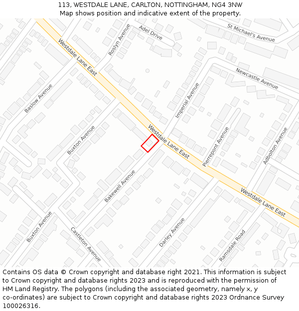 113, WESTDALE LANE, CARLTON, NOTTINGHAM, NG4 3NW: Location map and indicative extent of plot