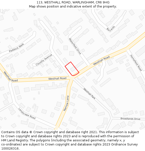 113, WESTHALL ROAD, WARLINGHAM, CR6 9HG: Location map and indicative extent of plot