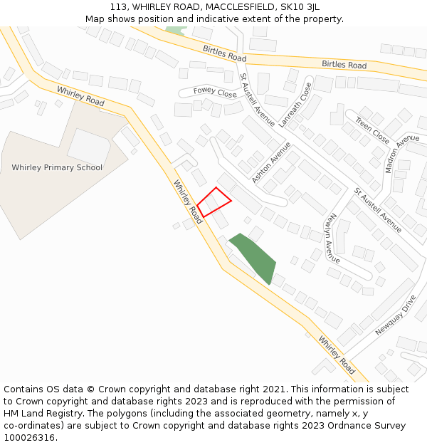 113, WHIRLEY ROAD, MACCLESFIELD, SK10 3JL: Location map and indicative extent of plot