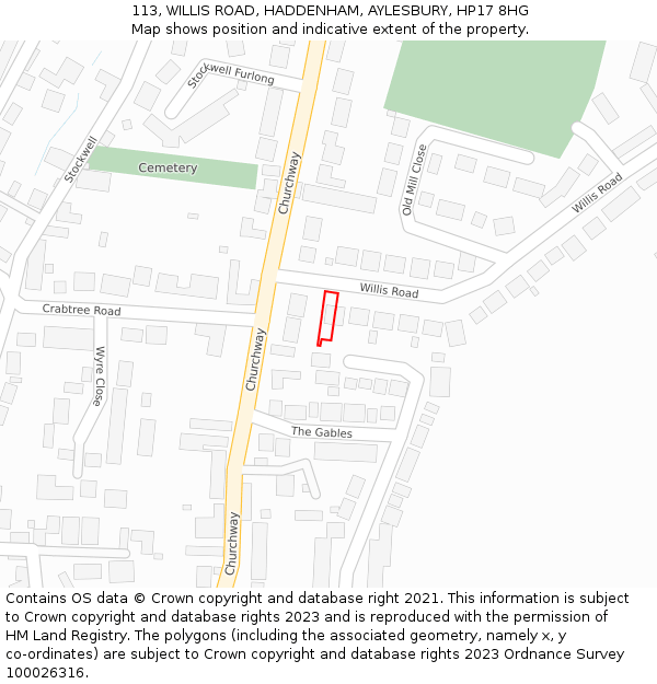 113, WILLIS ROAD, HADDENHAM, AYLESBURY, HP17 8HG: Location map and indicative extent of plot