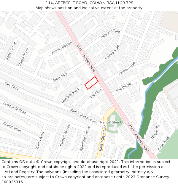 114, ABERGELE ROAD, COLWYN BAY, LL29 7PS: Location map and indicative extent of plot