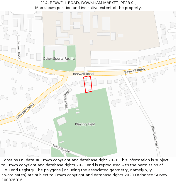 114, BEXWELL ROAD, DOWNHAM MARKET, PE38 9LJ: Location map and indicative extent of plot