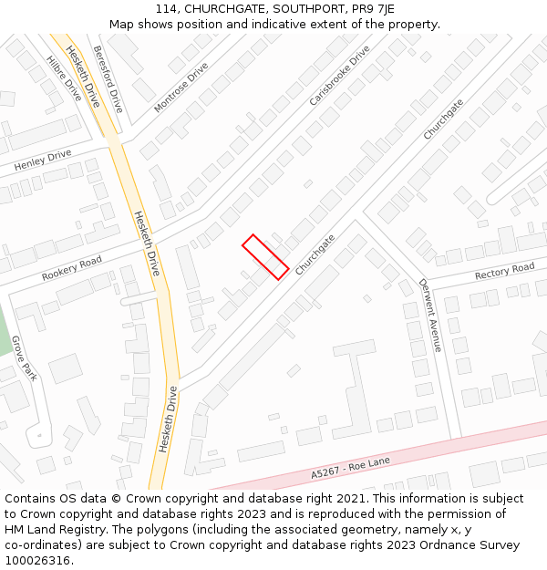 114, CHURCHGATE, SOUTHPORT, PR9 7JE: Location map and indicative extent of plot