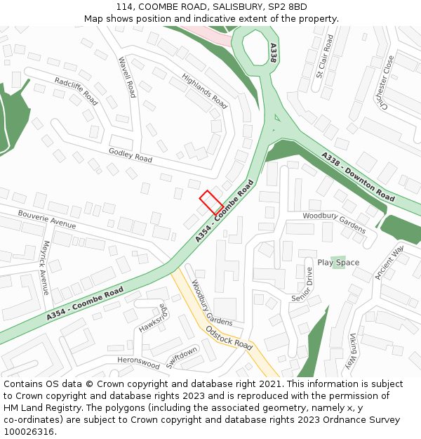 114, COOMBE ROAD, SALISBURY, SP2 8BD: Location map and indicative extent of plot