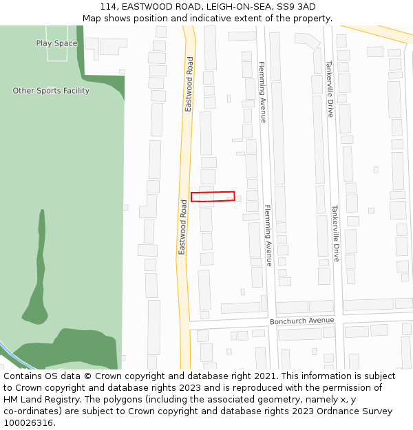 114, EASTWOOD ROAD, LEIGH-ON-SEA, SS9 3AD: Location map and indicative extent of plot