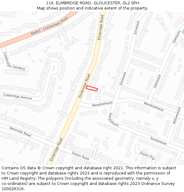 114, ELMBRIDGE ROAD, GLOUCESTER, GL2 0PH: Location map and indicative extent of plot