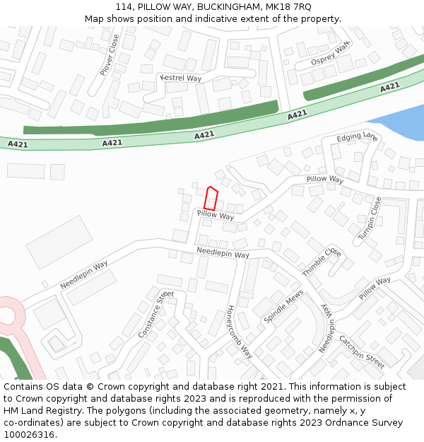 114, PILLOW WAY, BUCKINGHAM, MK18 7RQ: Location map and indicative extent of plot