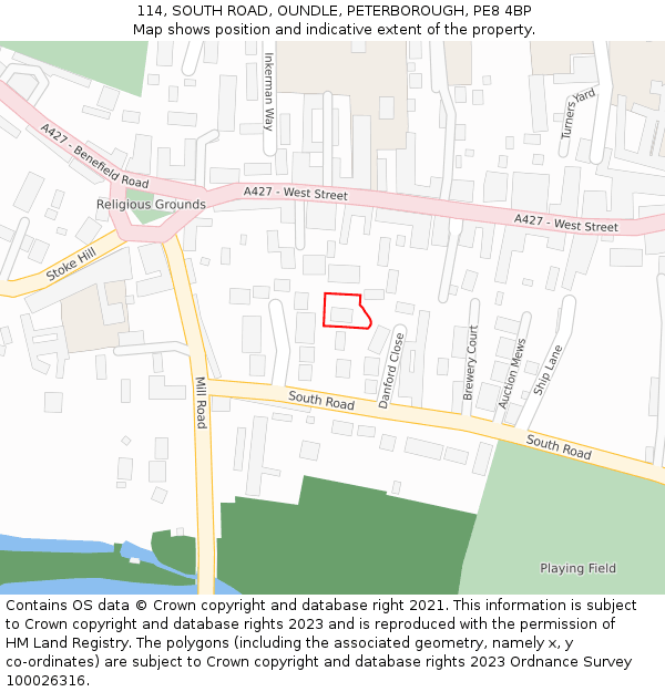 114, SOUTH ROAD, OUNDLE, PETERBOROUGH, PE8 4BP: Location map and indicative extent of plot