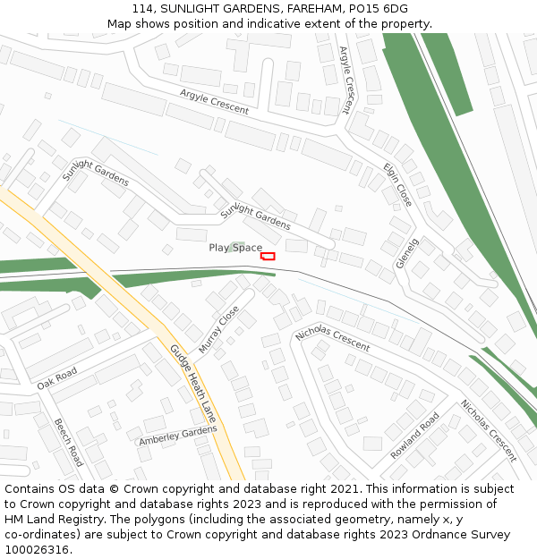 114, SUNLIGHT GARDENS, FAREHAM, PO15 6DG: Location map and indicative extent of plot