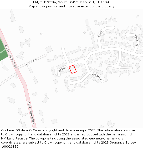 114, THE STRAY, SOUTH CAVE, BROUGH, HU15 2AL: Location map and indicative extent of plot